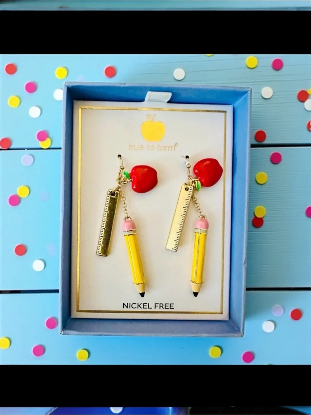 True to Form School Themed Apple and Pencil Dangling Earrings New $30 MSRP